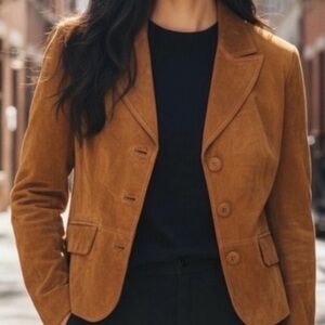 Vintage Covington Cognac Brown Suede Leather Preppy Jacket Blazer Size 10